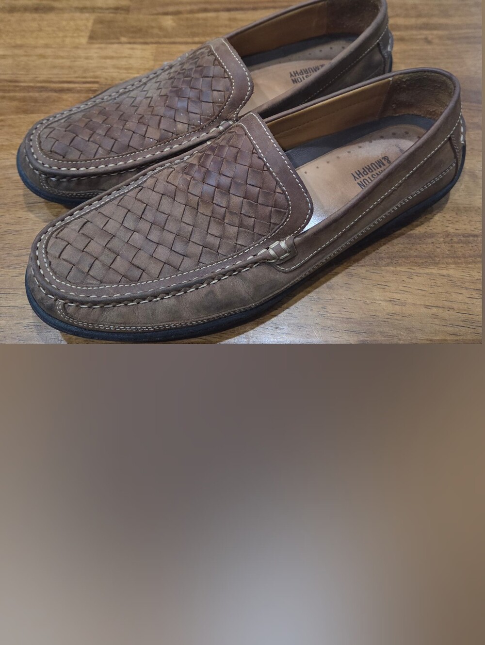 Johnston & Murphy Men's Woven Taupe-Brown Sheepskin Leather Slip-Ons - Picture 3 of 6